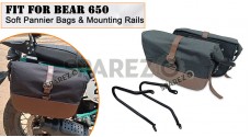 For Royal Enfield Bear 650 Soft Pannier Bags and Mounting Rails Black with Brown - SPAREZO